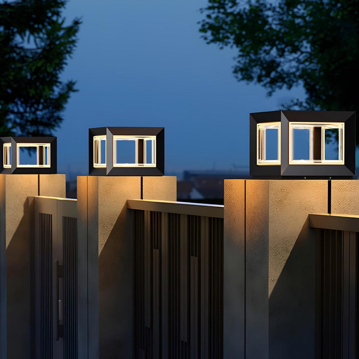 Square Modern Stainless Steel Waterproof Solar LED Outdoor Post Lights - Flare Shack