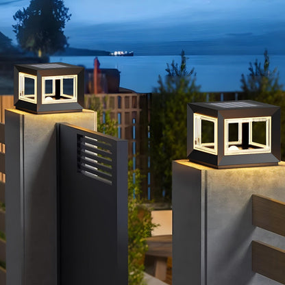 Square Modern Stainless Steel Waterproof Solar LED Outdoor Post Lights - Flare Shack