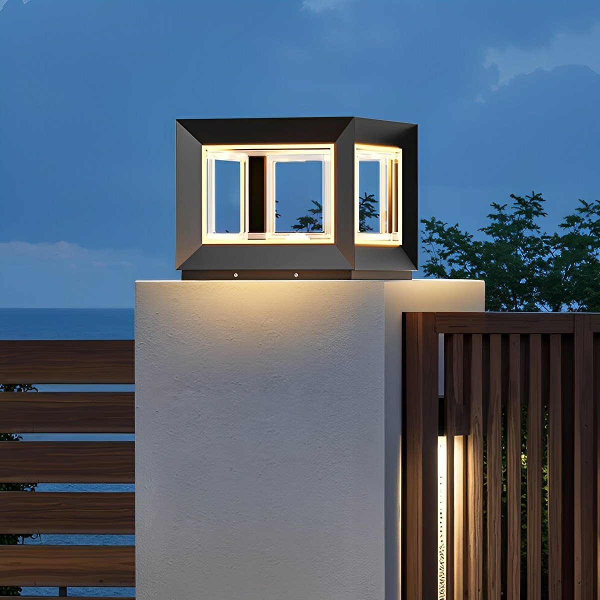 Square Modern Stainless Steel Waterproof Solar LED Outdoor Post Lights - Flare Shack