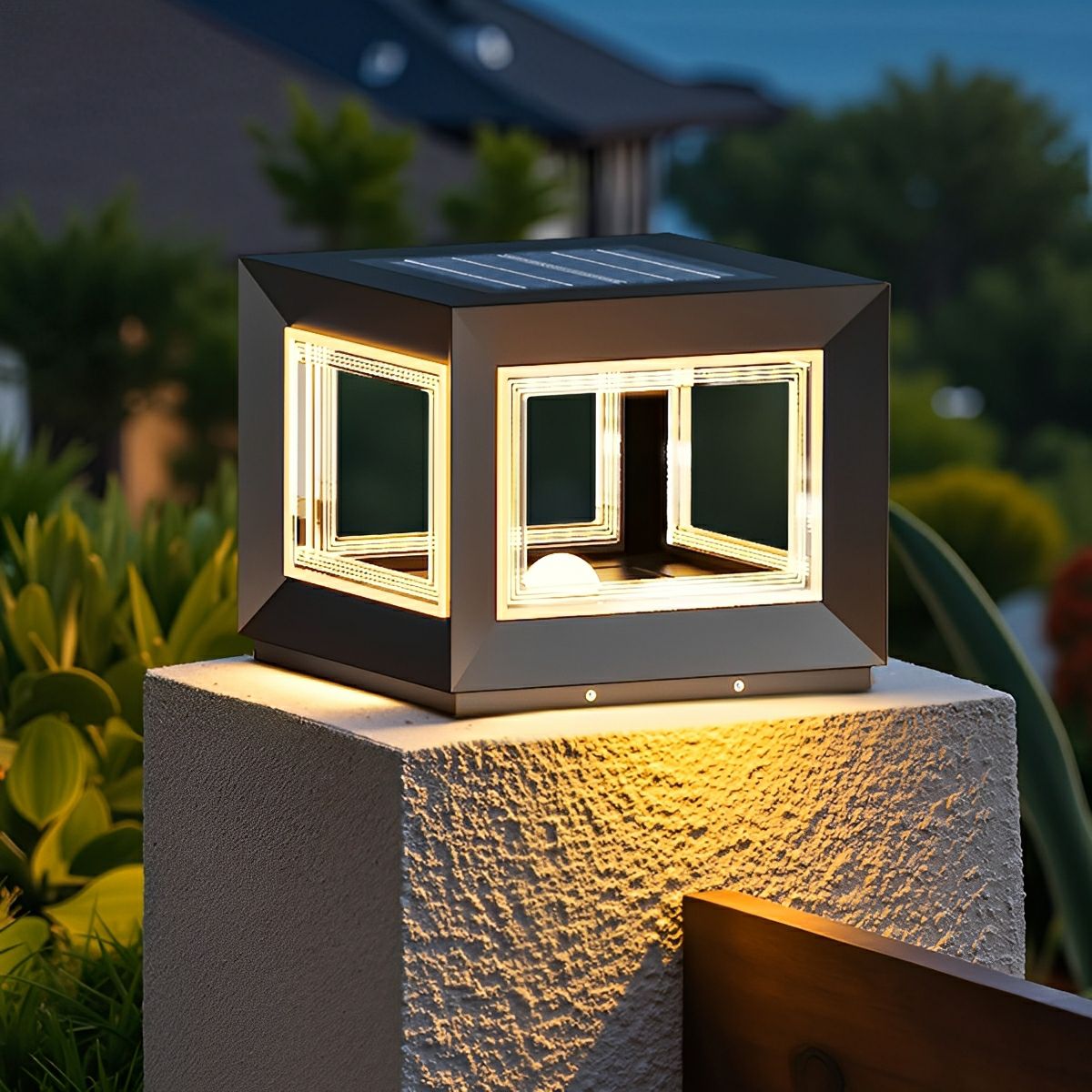 Square Modern Stainless Steel Waterproof Solar LED Outdoor Post Lights - Flare Shack