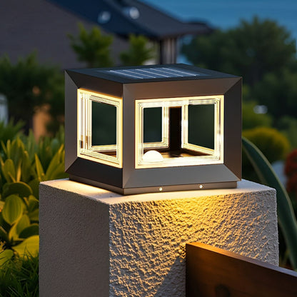 Square Modern Stainless Steel Waterproof Solar LED Outdoor Post Lights - Flare Shack