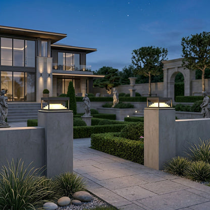 Square Modern Stepped Geometry Outdoor Post Lights - Flare Shack