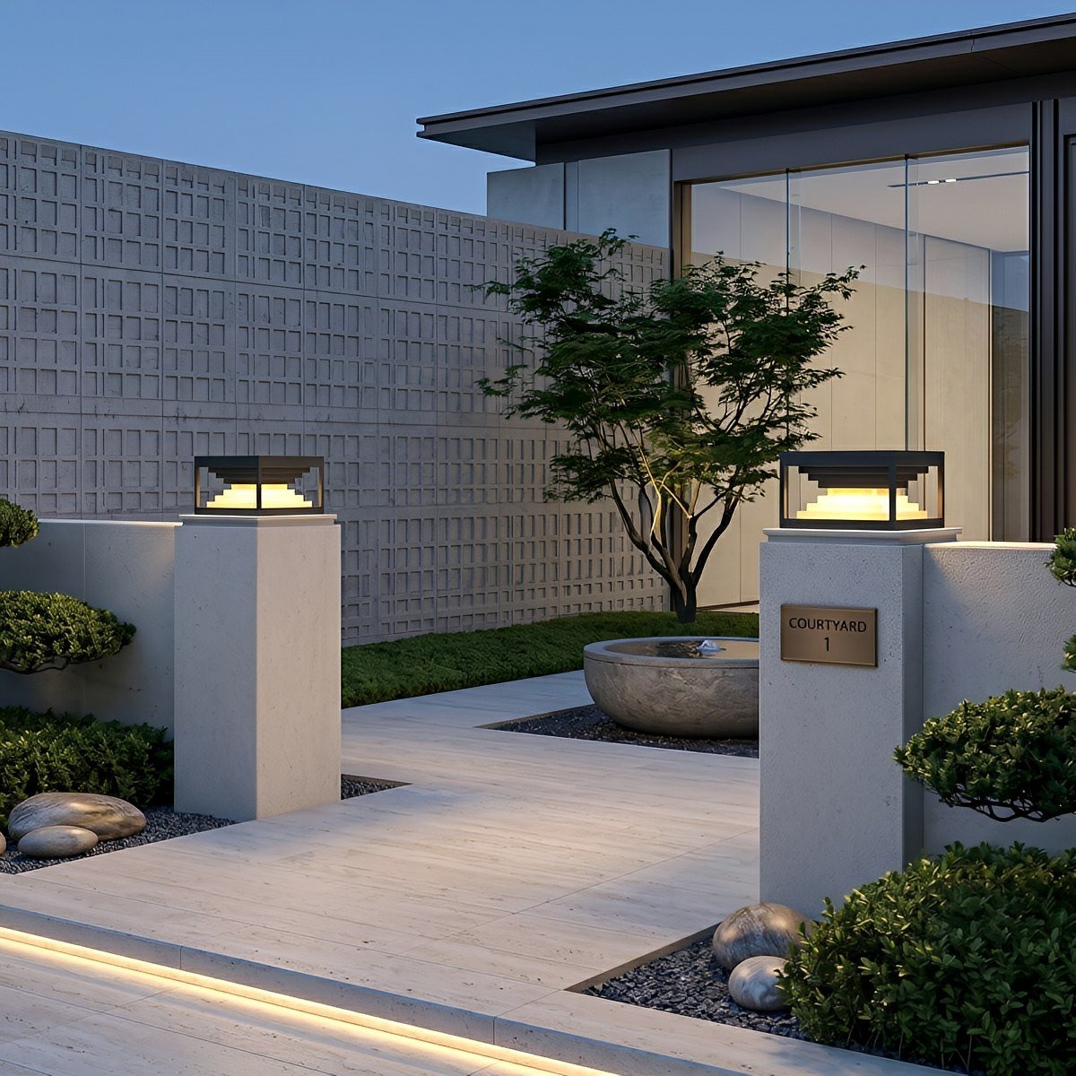 Square Modern Stepped Geometry Outdoor Post Lights - Flare Shack