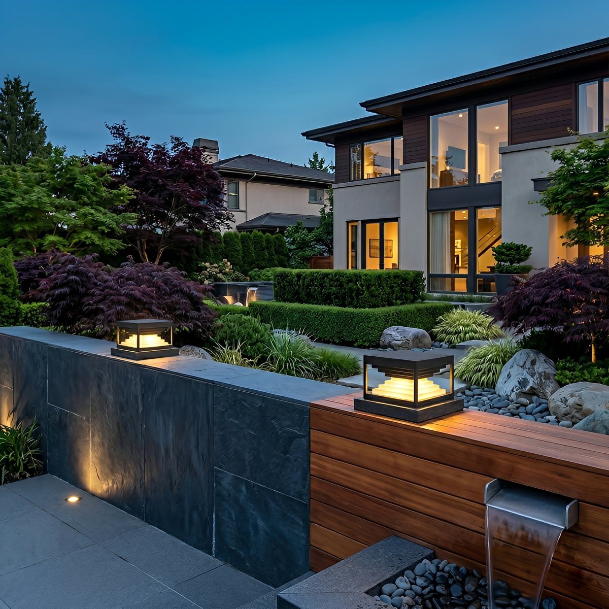 Square Modern Stepped Geometry Outdoor Post Lights - Flare Shack