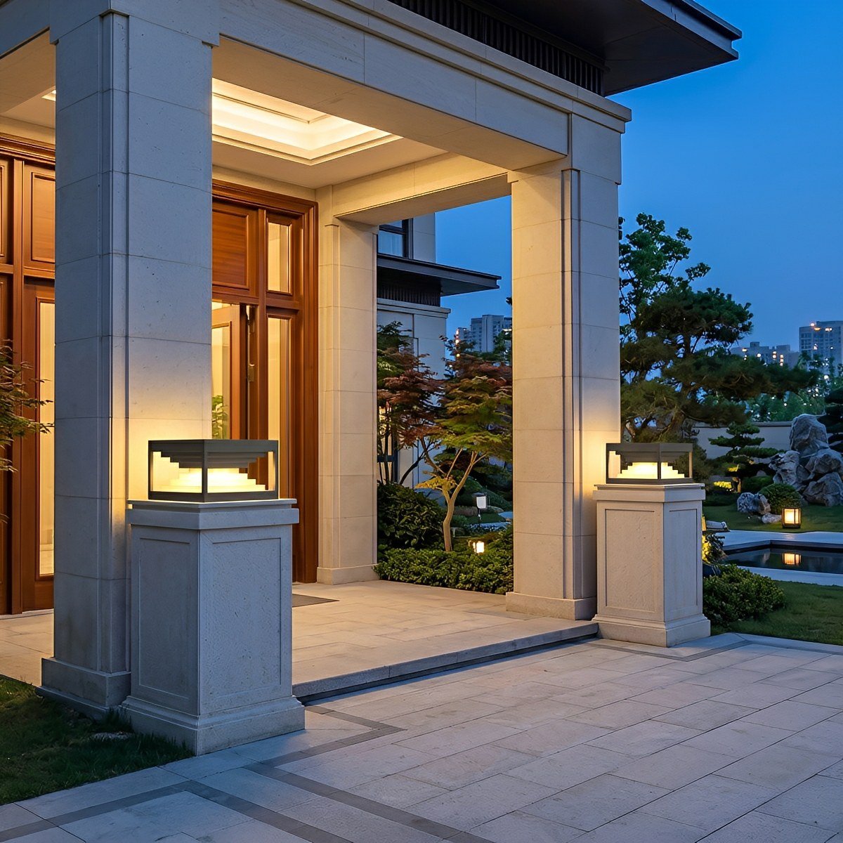 Square Modern Stepped Geometry Outdoor Post Lights - Flare Shack