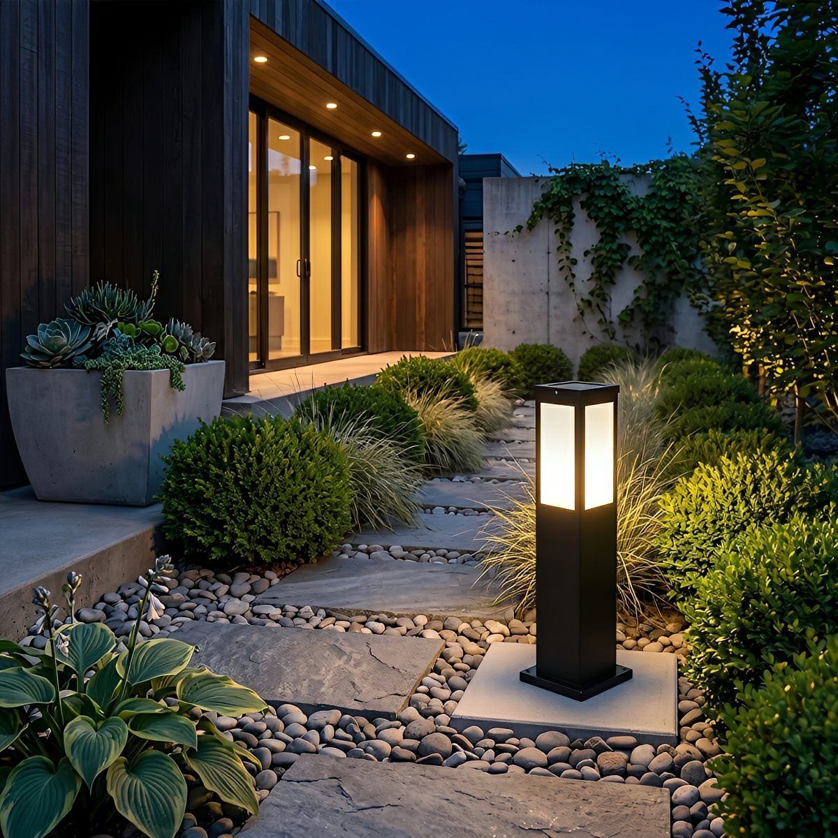 Square Waterproof LED Modern Solar Outdoor Path Lights Post Lights Walkway Lamps