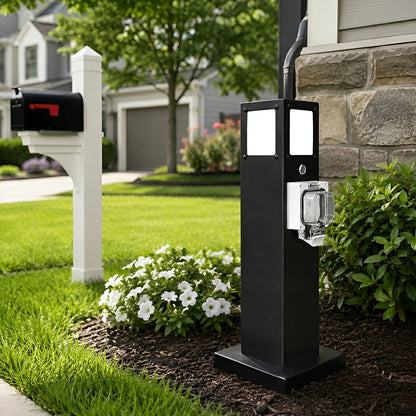 Steel Outdoor Waterproof Pathway Lights with GFCI-Protected Outlet
