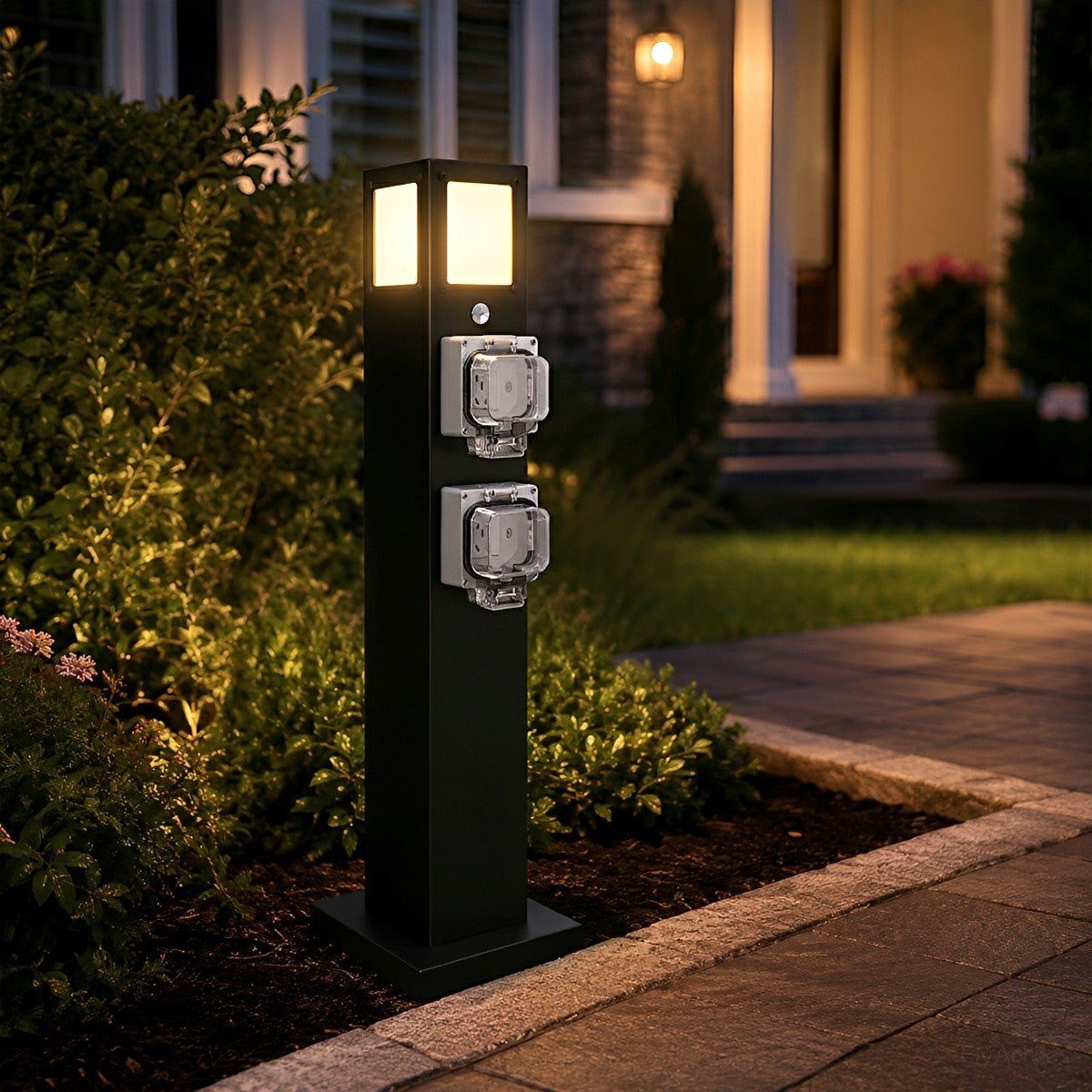 Steel Outdoor Waterproof Pathway Lights with GFCI-Protected Outlet