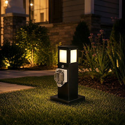 Steel Outdoor Waterproof Pathway Lights with GFCI-Protected Outlet