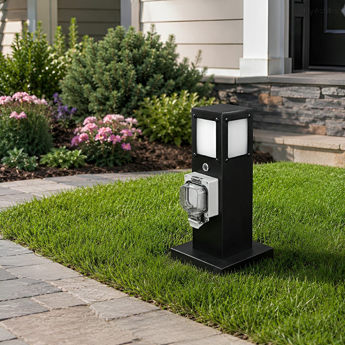 Steel Outdoor Waterproof Pathway Lights with GFCI-Protected Outlet - Flare Shack