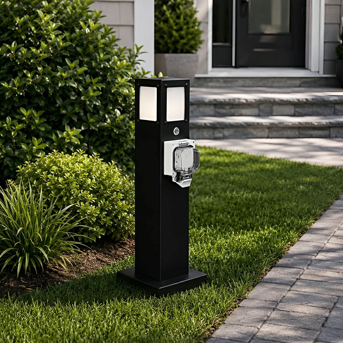Steel Outdoor Waterproof Pathway Lights with GFCI-Protected Outlet