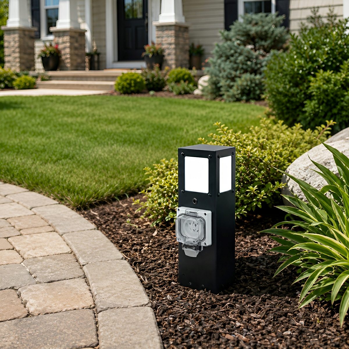 Steel Waterproof Outdoor Pathway Light with GFCI-Protected Outlet