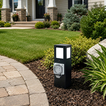 Steel Waterproof Outdoor Pathway Light with GFCI-Protected Outlet