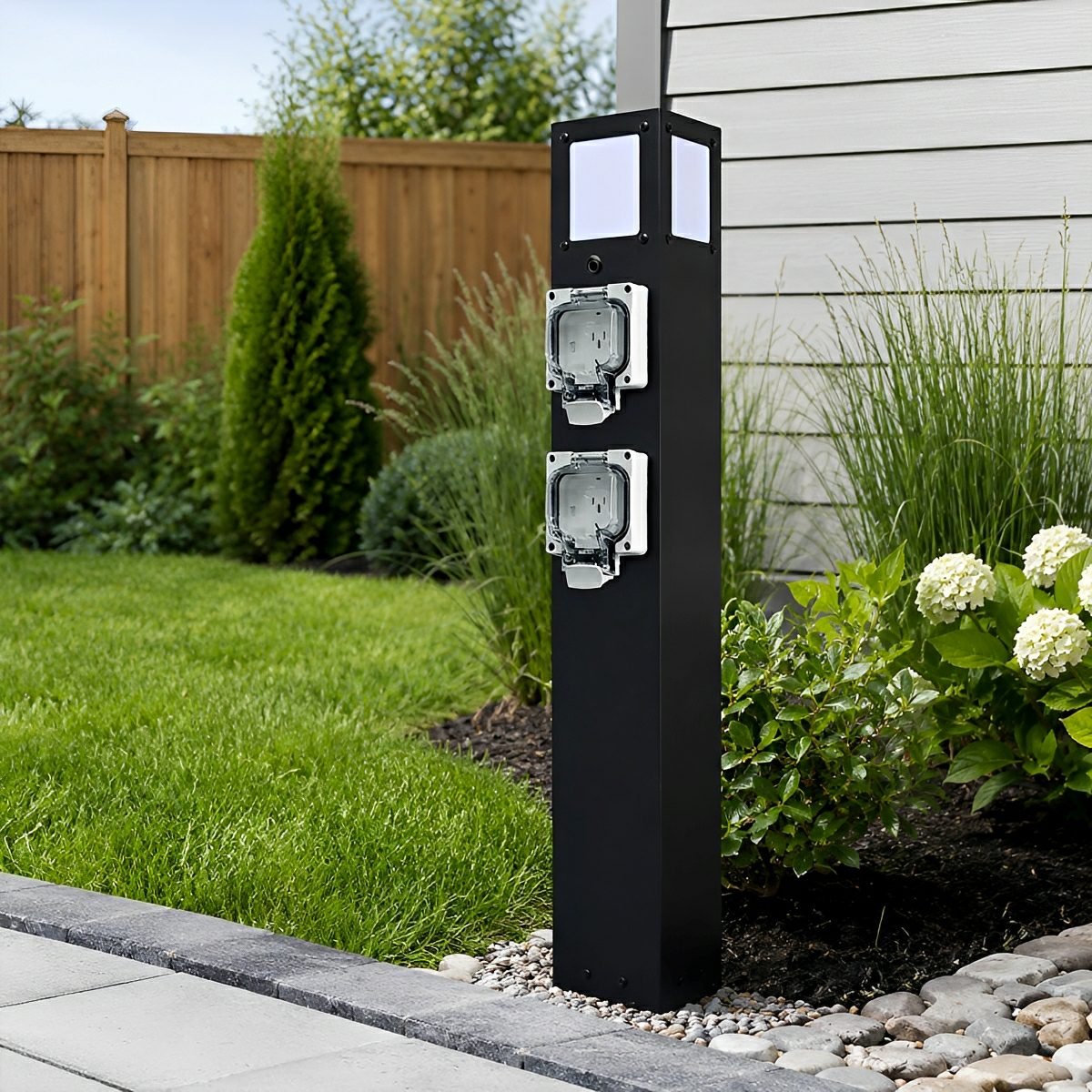Steel Waterproof Outdoor Pathway Light with GFCI-Protected Outlet