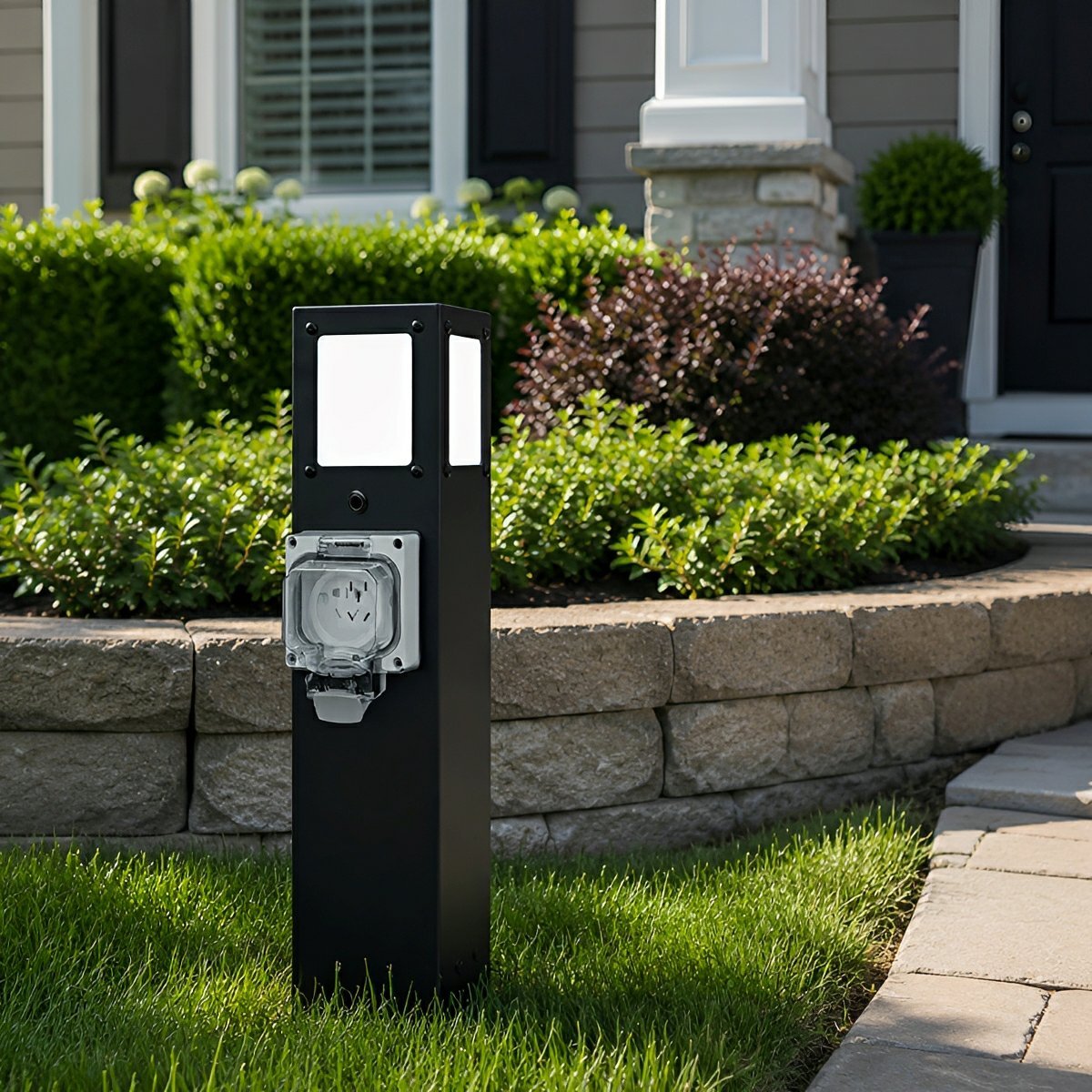 Steel Waterproof Outdoor Pathway Light with GFCI-Protected Outlet