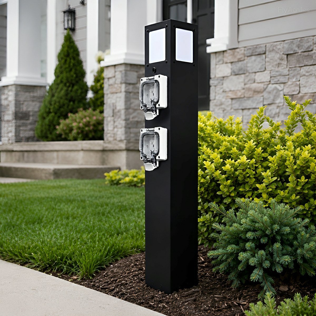 Steel Waterproof Outdoor Pathway Light with GFCI-Protected Outlet - Flare Shack