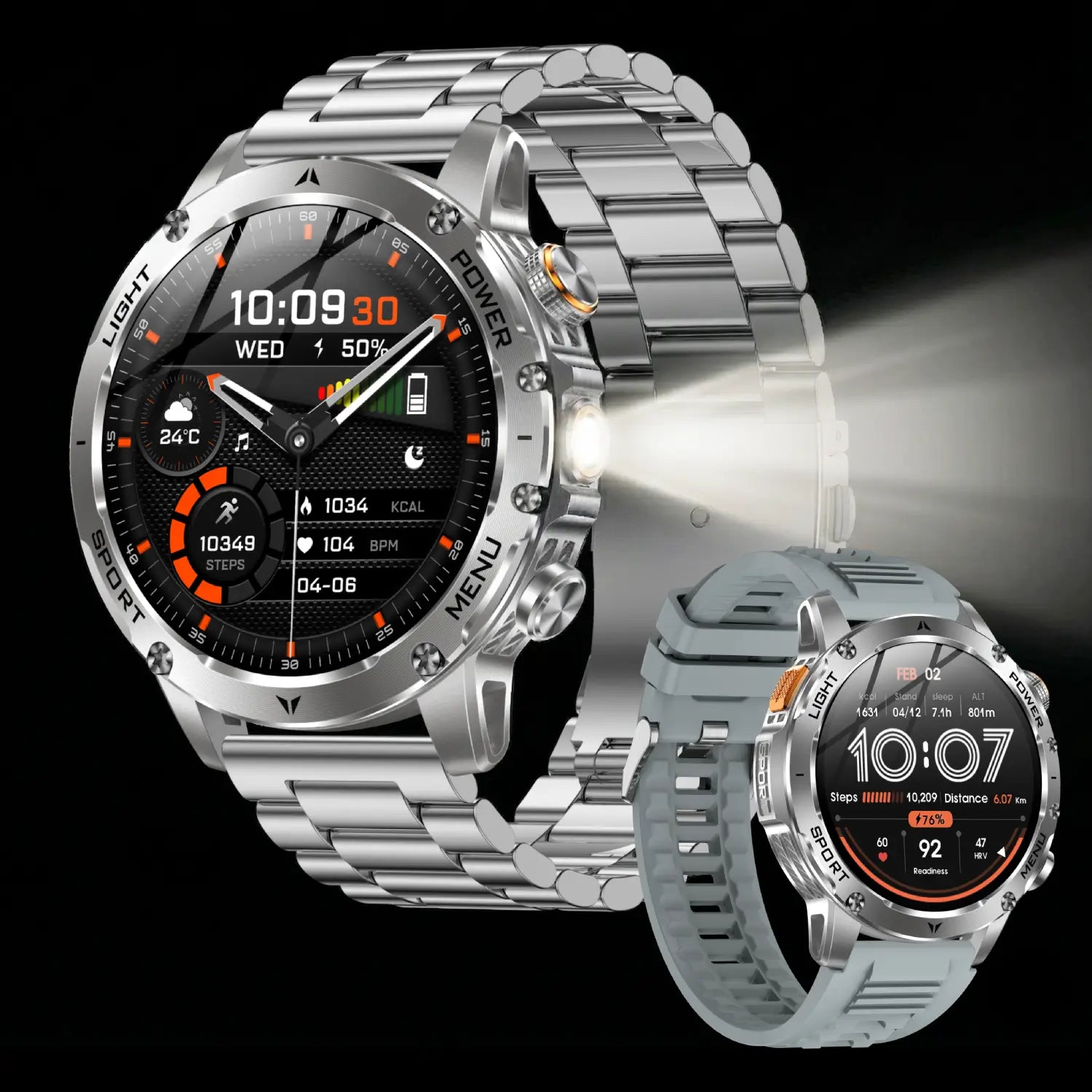 smartwatch with flashlight - steel