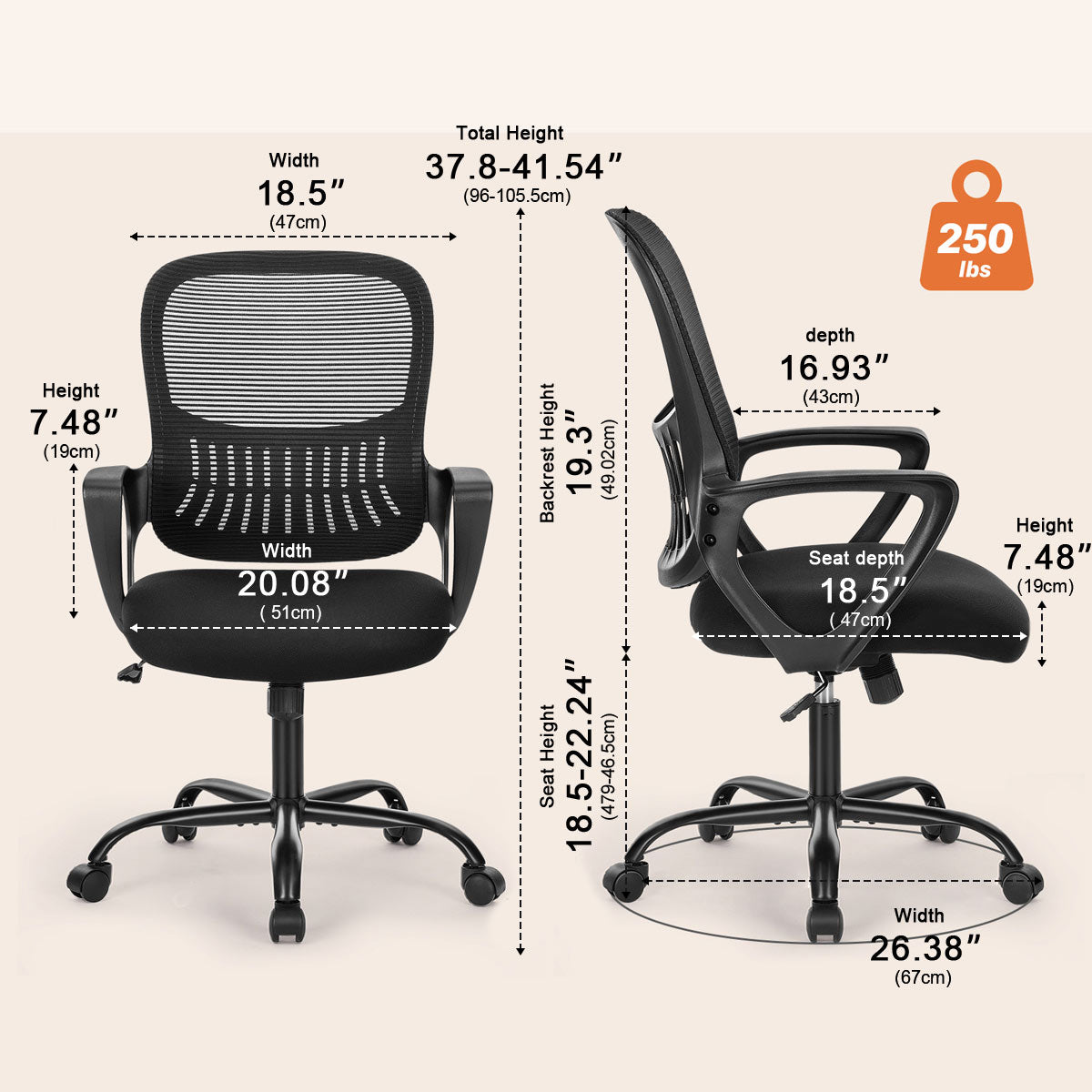 Tall 360 ° Rotatable Modern Ergonomic Office Chair with Armrest