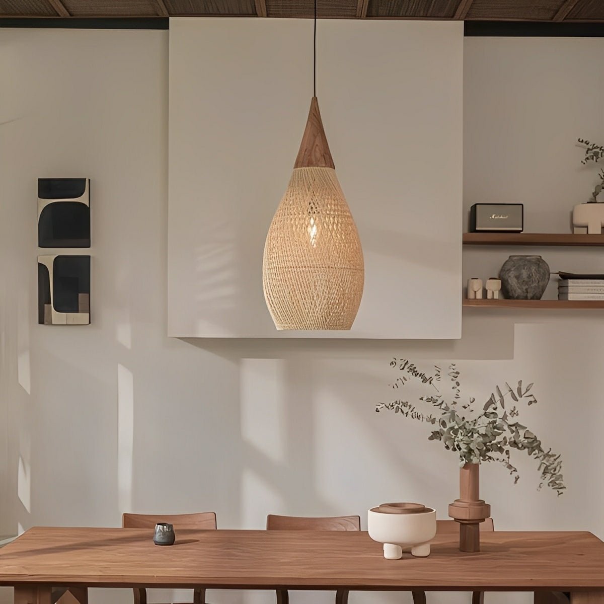 Teardrop - shaped Handmade Rattan Pendant Light – Boho Woven Hanging Lamp - Flare Shack