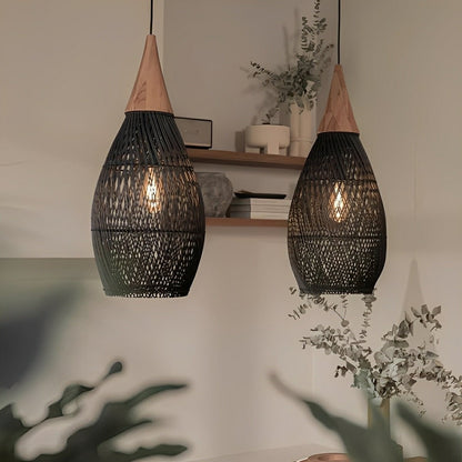 Teardrop - shaped Handmade Rattan Pendant Light – Boho Woven Hanging Lamp - Flare Shack