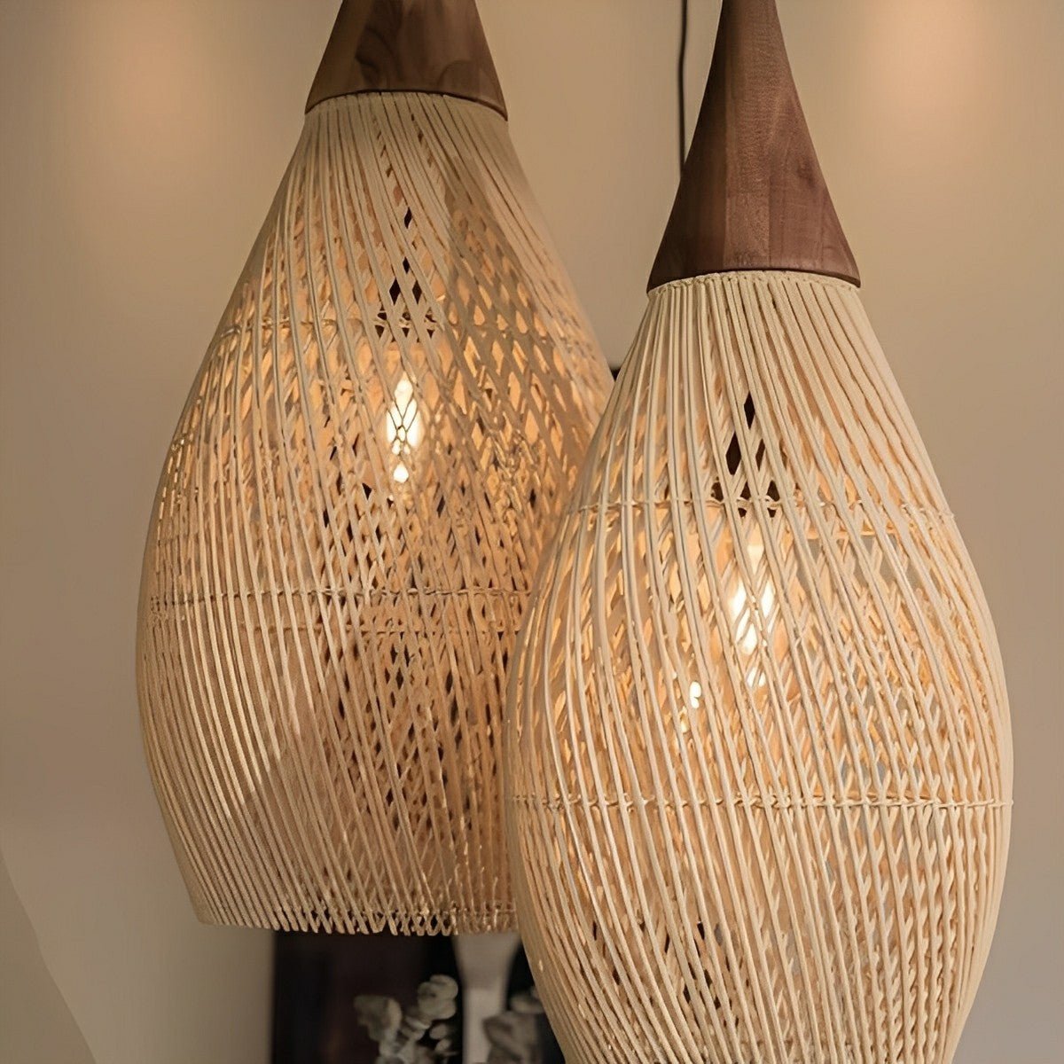 Teardrop - shaped Handmade Rattan Pendant Light – Boho Woven Hanging Lamp - Flare Shack