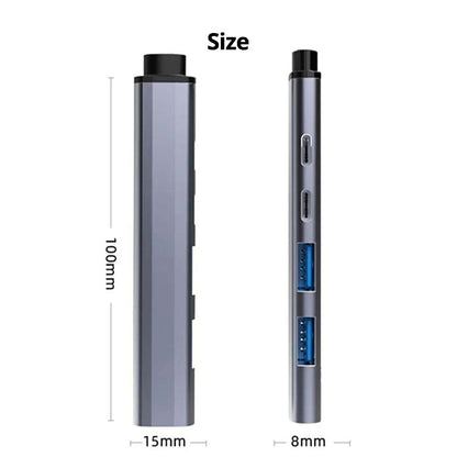 USB C Hub 6 In 1 Multiport Adapter Compact 60W PD Plus