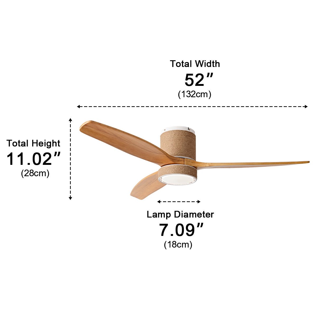 Vintage Coastal Wood Hemprope Reverse Ceiling Fan-with Light