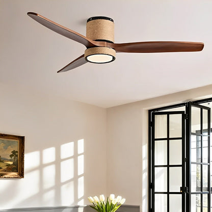 Vintage Coastal Wood Hemprope Reverse Ceiling Fan-with Light