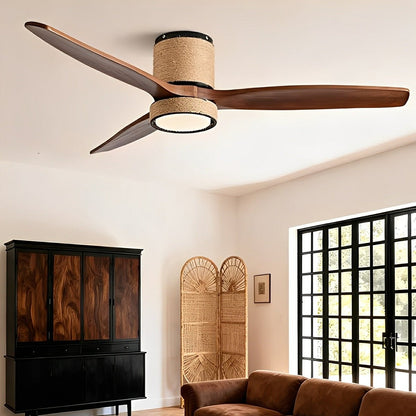 Vintage Coastal Wood Hemprope Reverse Ceiling Fan-with Light