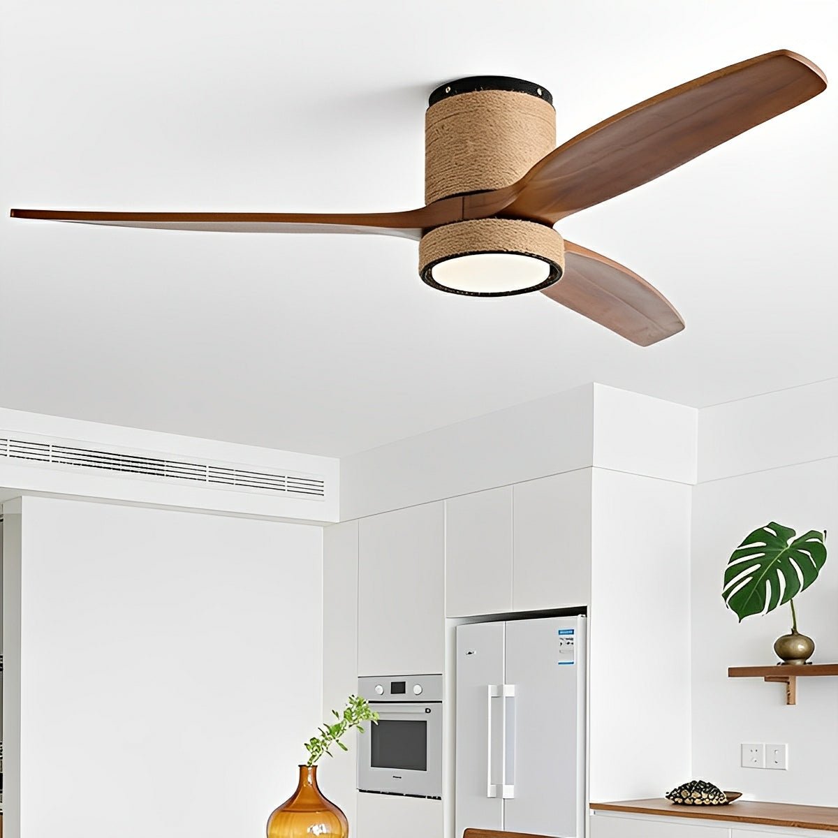 Vintage Coastal Wood Hemprope Reverse Ceiling Fan - with Light - Flare Shack