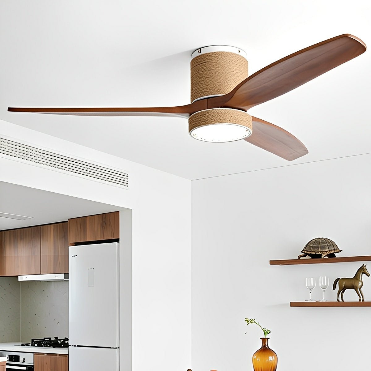 Vintage Coastal Wood Hemprope Reverse Ceiling Fan - with Light - Flare Shack