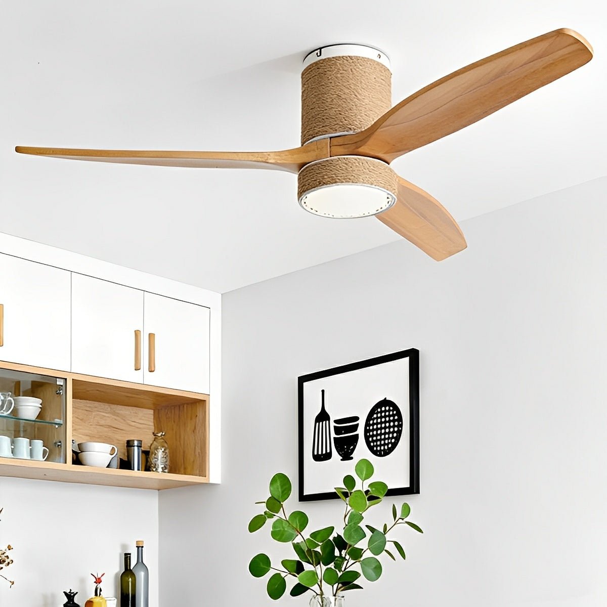 Vintage Coastal Wood Hemprope Reverse Ceiling Fan - with Light - Flare Shack