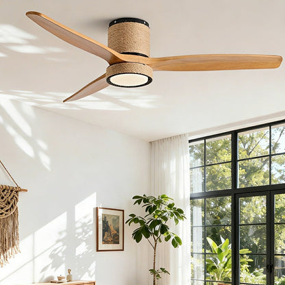 Vintage Coastal Wood Hemprope Reverse Ceiling Fan - with Light - Flare Shack