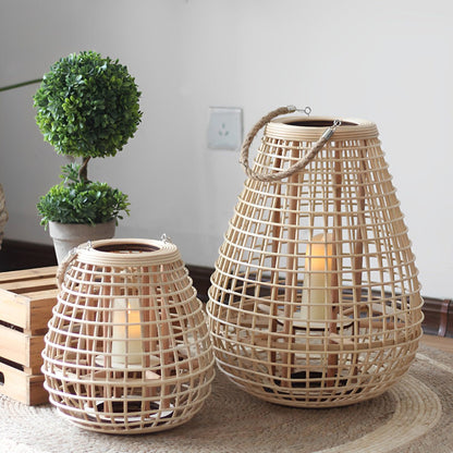 Vintage Handmade Rattan LED Candle Lantern Floor Lamp - Flare Shack