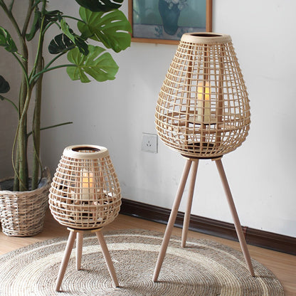 Vintage Handmade Rattan LED Candle Lantern Floor Lamp - Flare Shack