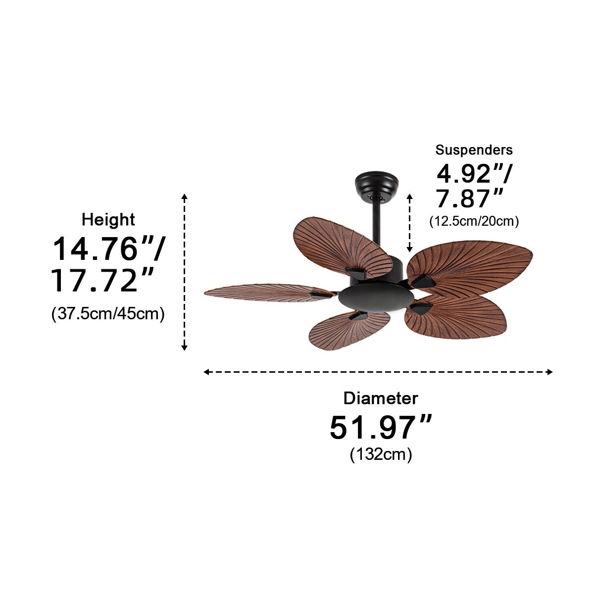 Vintage Imitation Palm Leaf DC Motor 6-speed Reverse Frequency Ceiling Fan