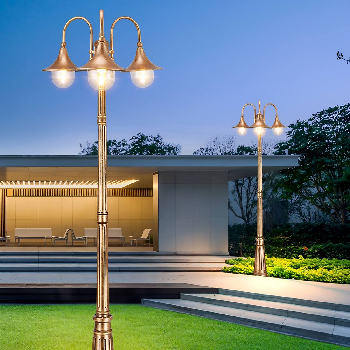 Vintage Waterproof Flared LED Outdoor Pathway Pole Lights - Flare Shack