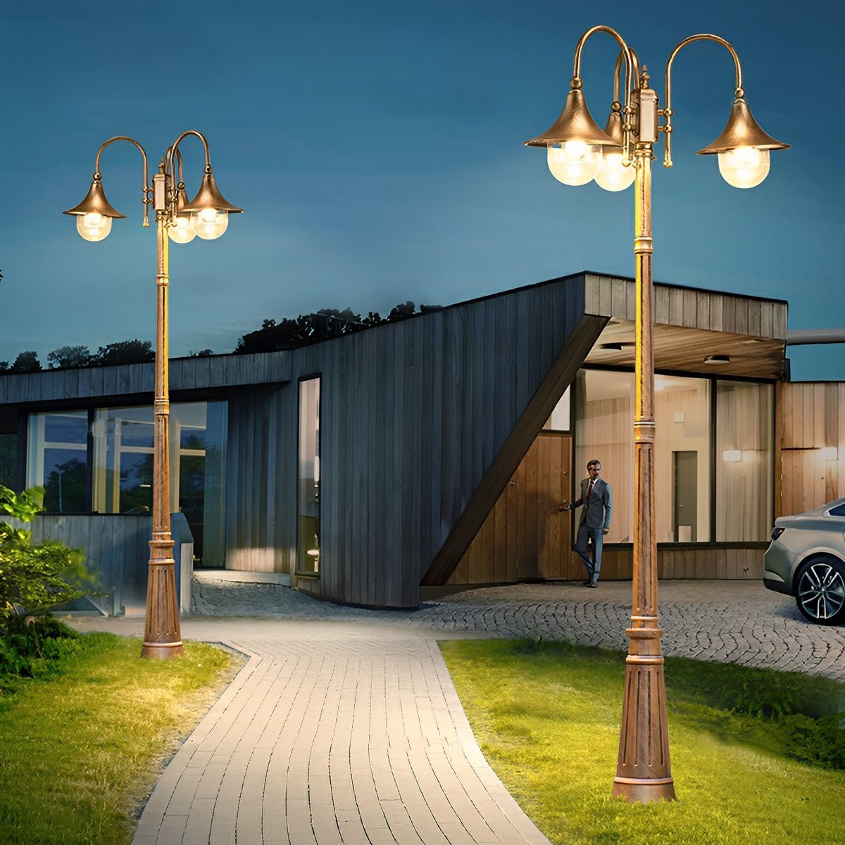Vintage Waterproof Flared LED Outdoor Pathway Pole Lights - Flare Shack
