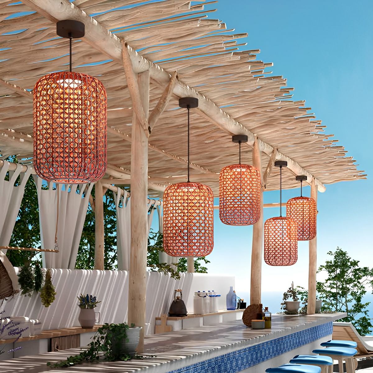 Vintage Waterproof Rattan LED Outdoor Ceiling Lights Lanterns - Flare Shack