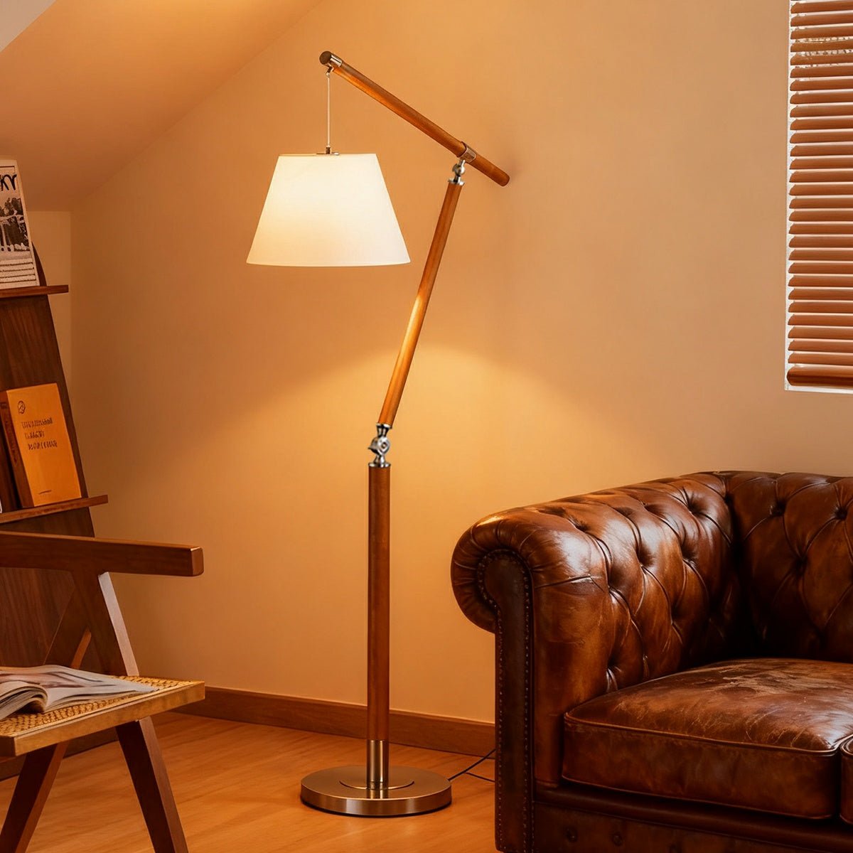 Vintage Wood Adjustable Swing Arm Floor Lamp - Flare Shack