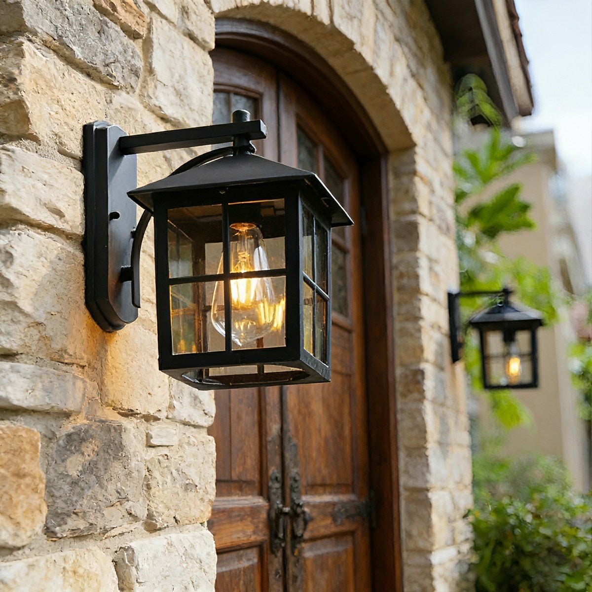 Waterproof Black Farmhouse Cross Lantern Outdoor Porch LED Wall Lights - Flare Shack