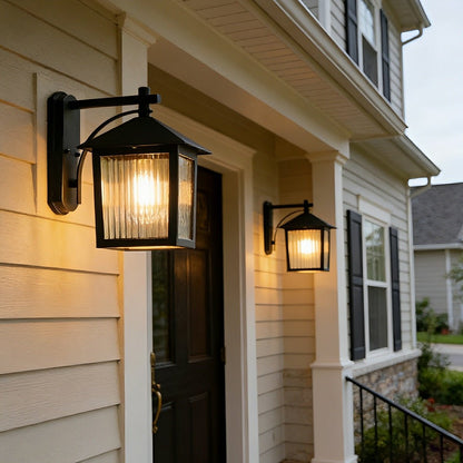 Waterproof Black Farmhouse Cross Lantern Outdoor Porch LED Wall Lights - Flare Shack