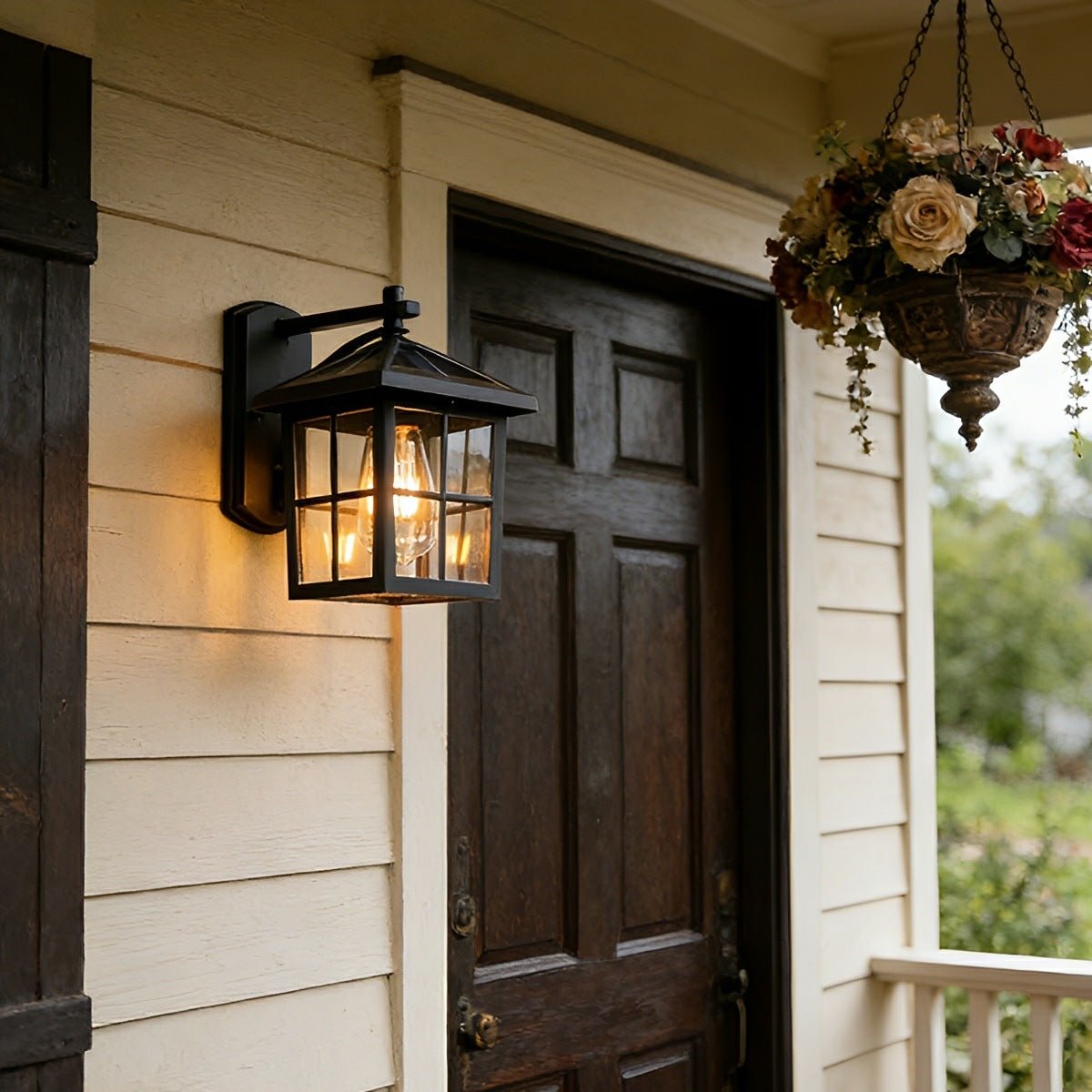 Waterproof Black Farmhouse Cross Lantern Outdoor Porch LED Wall Lights - Flare Shack