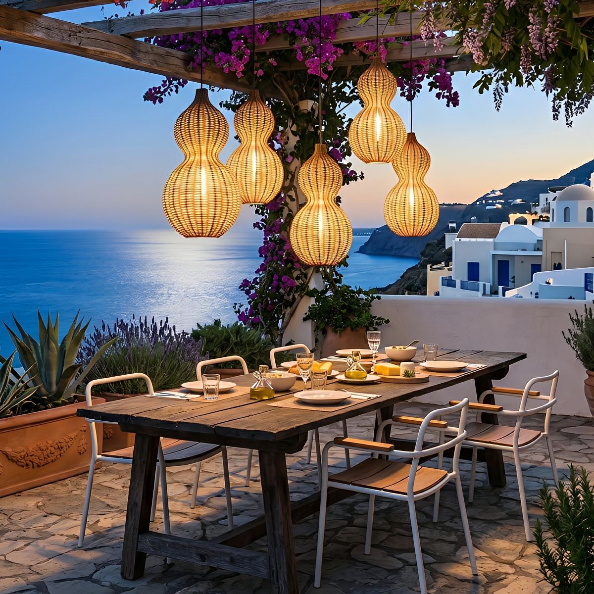Waterproof Coastal Gourd Handwoven Rattan Outdoor Pendant Lights - Flare Shack