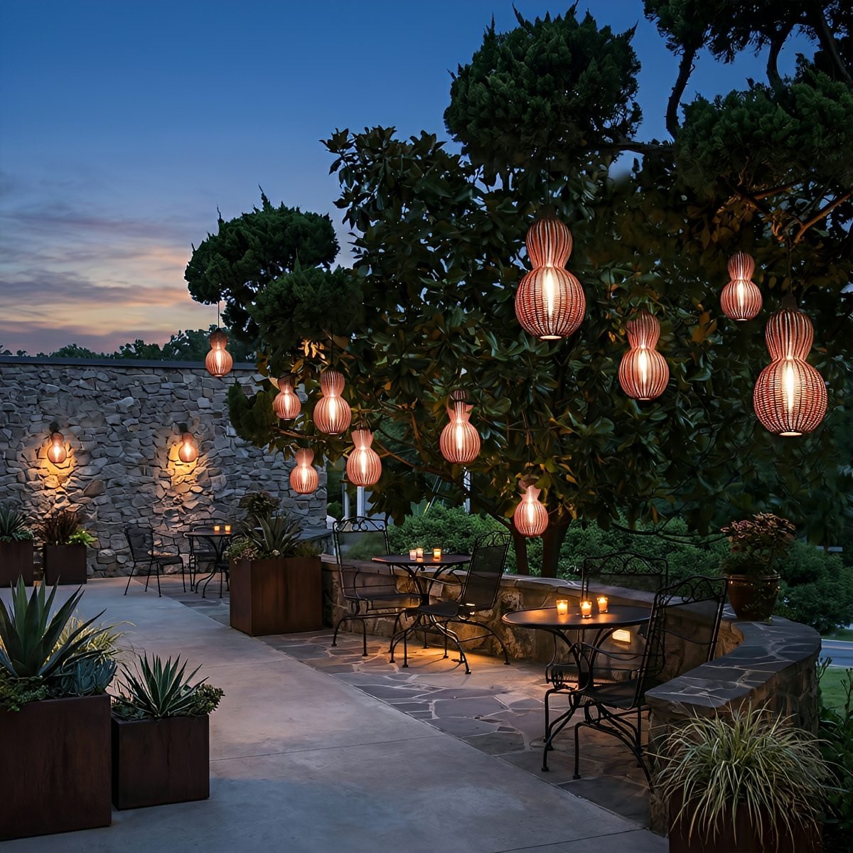 Waterproof Coastal Gourd Handwoven Rattan Outdoor Pendant Lights - Flare Shack