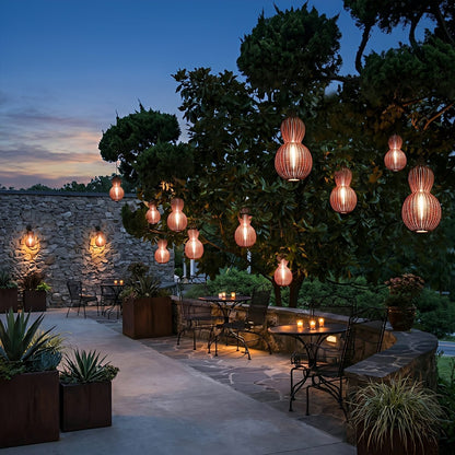 Waterproof Coastal Gourd Handwoven Rattan Outdoor Pendant Lights - Flare Shack