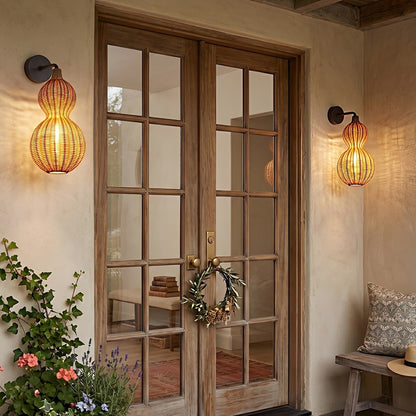 Waterproof Coastal Gourd Handwoven Rattan Outdoor Wall Lights - Flare Shack