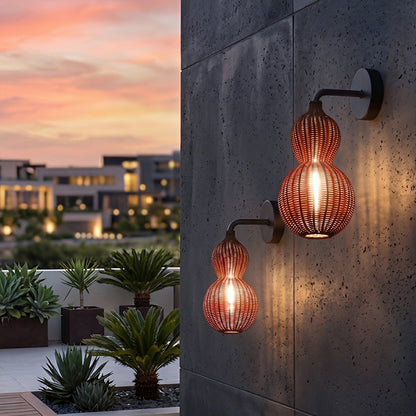 Waterproof Coastal Gourd Handwoven Rattan Outdoor Wall Lights - Flare Shack
