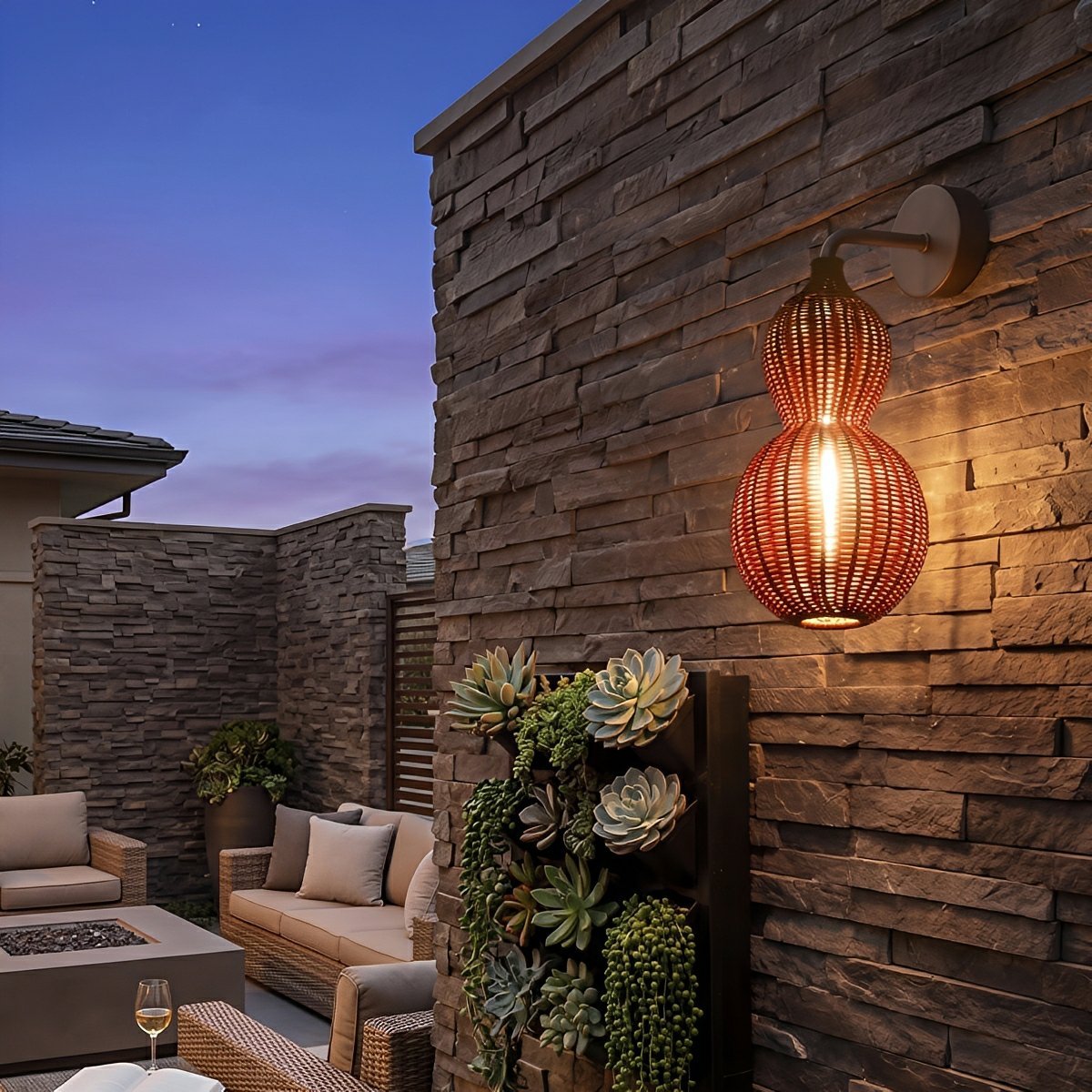 Waterproof Coastal Gourd Handwoven Rattan Outdoor Wall Lights - Flare Shack