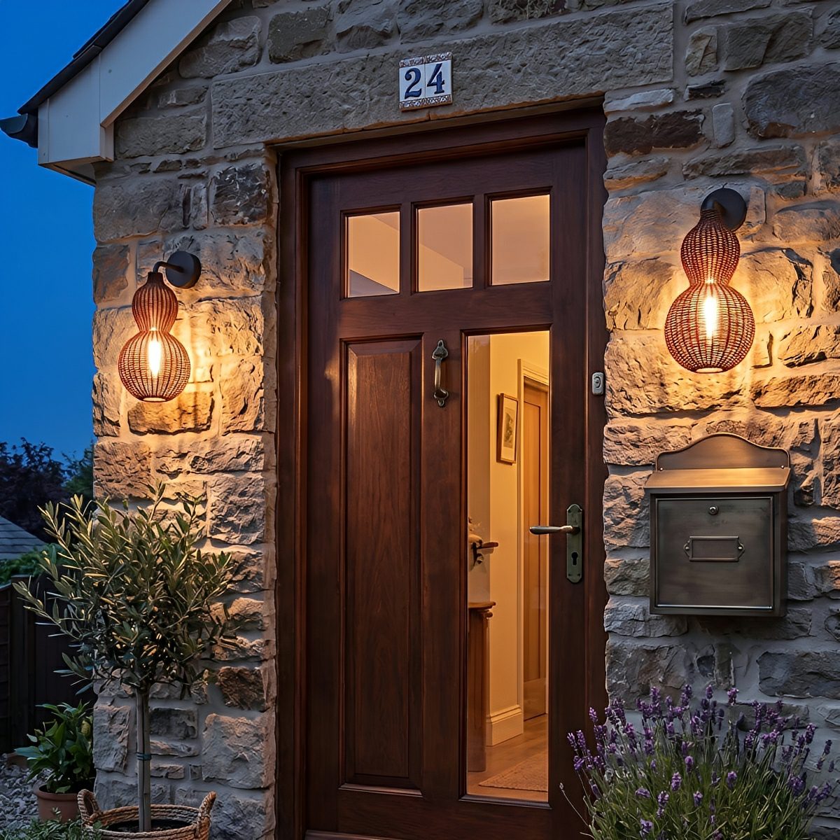 Waterproof Coastal Gourd Handwoven Rattan Outdoor Wall Lights - Flare Shack